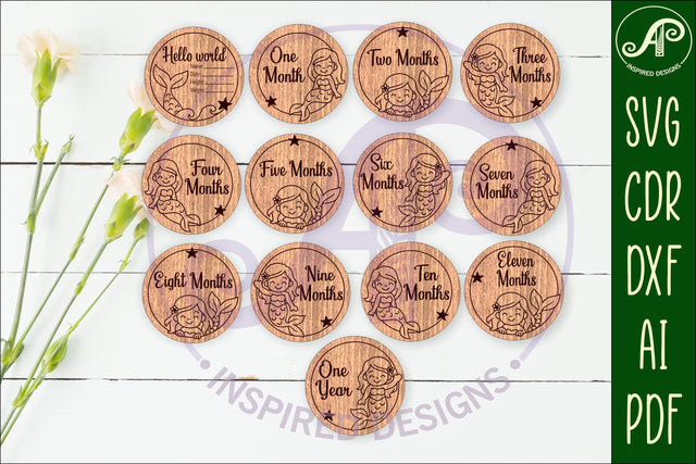 Mermaid themed Baby monthly milestone discs SVG laser SVG APInspireddesigns 