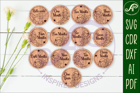 Mermaid themed Baby monthly milestone discs SVG laser SVG APInspireddesigns 