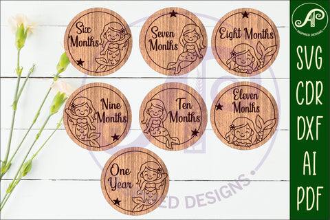 Mermaid themed Baby monthly milestone discs SVG laser SVG APInspireddesigns 