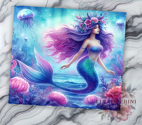 Mermaid Tumbler, Magical Mermaid Design, Ocean Lover Gift, Sublimation PNG, 20oz Tumbler, Fantasy Drinkware, Beach Decor, Whimsical Gift Sublimation Li Zamperini 
