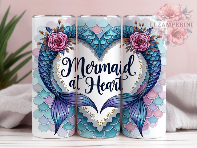 Mermaid Tumbler, Mermaid At Heart, Ocean Theme Drinkware, 20oz Tumbler, Nautical Gift, Beach Decor, Under the Sea Gift Sublimation Li Zamperini 