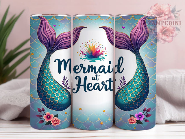 Mermaid Tumbler, Mermaid At Heart, Ocean Theme Drinkware, 20oz Tumbler, Nautical Gift, Beach Decor, Under the Sea Gift Sublimation Li Zamperini 