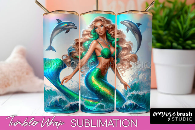 Mermaid Tumbler Wrap - Beach Tumbler Sublimation Sublimation OrangeBrushStudio 