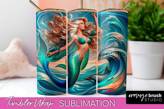Mermaid Tumbler Wrap - Beach Tumbler Sublimation Sublimation OrangeBrushStudio 