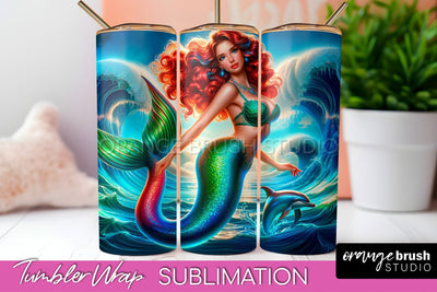 Mermaid Tumbler Wrap - Beach Tumbler Sublimation Sublimation OrangeBrushStudio 