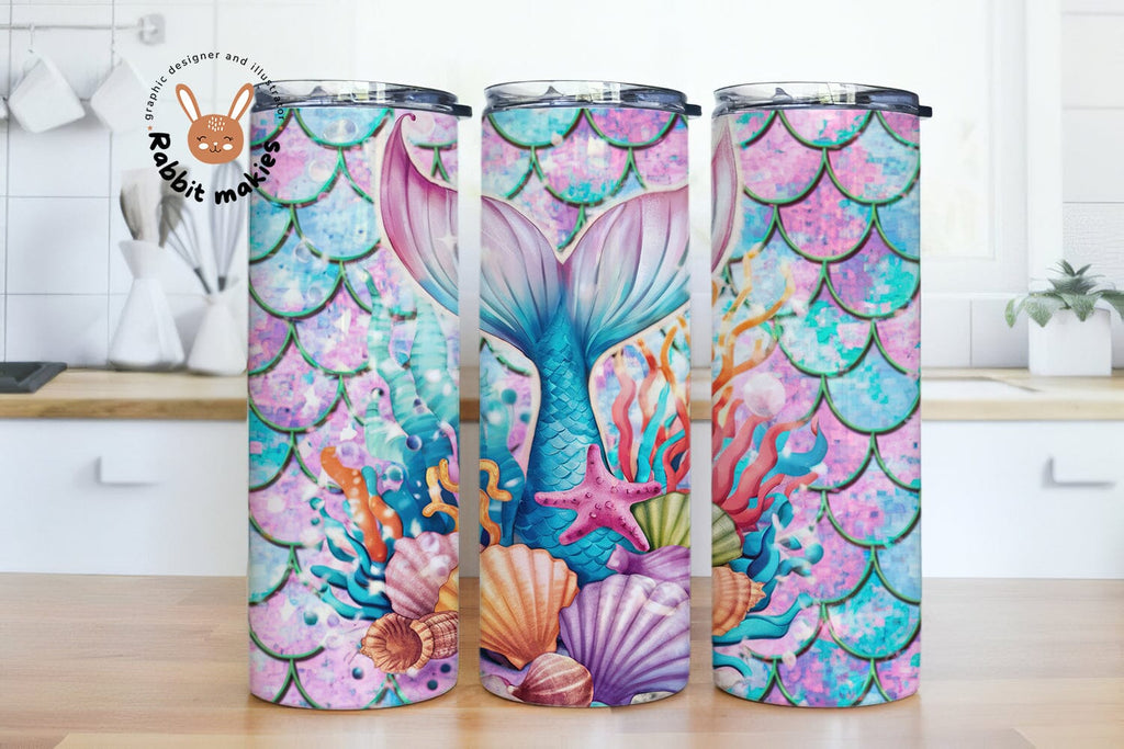 Mermaid Tumbler Wrap Design, 20oz Skinny Sublimation Tumbler Design ...