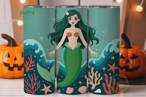 Mermaid Tumbler Wrap PNG Sublimation PixelChick 