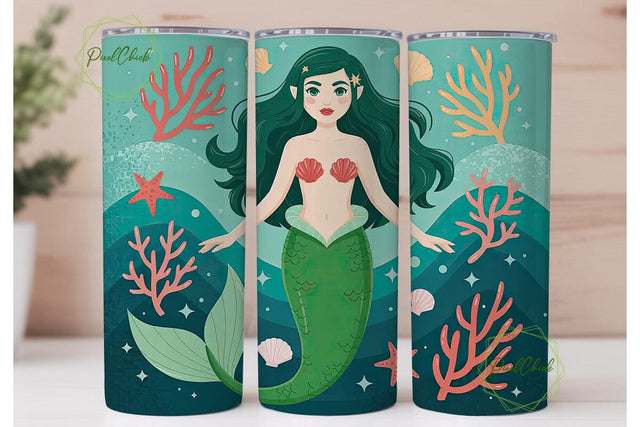 Mermaid Tumbler Wrap PNG Sublimation PixelChick 