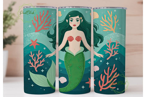 Mermaid Tumbler Wrap PNG Sublimation PixelChick 