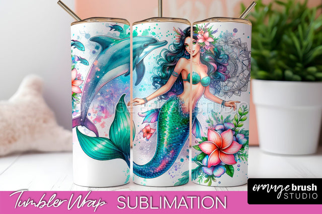 Mermaid Tumbler Wrap, Watercolor Mermaid Tumbler Sublimation Sublimation OrangeBrushStudio 