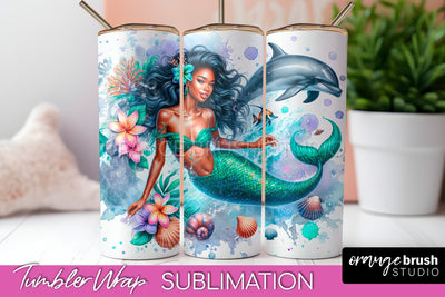 Mermaid Tumbler Wrap, Watercolor Mermaid Tumbler Sublimation Sublimation OrangeBrushStudio 