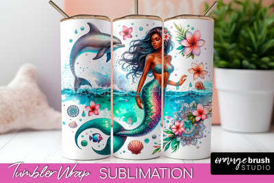 Mermaid Tumbler Wrap, Watercolor Mermaid Tumbler Sublimation Sublimation OrangeBrushStudio 