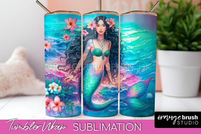 Mermaid Tumbler Wrap, Watercolor Mermaid Tumbler Sublimation Sublimation OrangeBrushStudio 