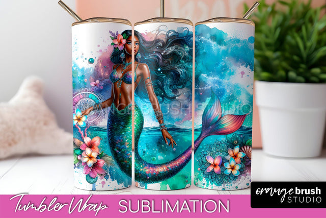 Mermaid Tumbler Wrap, Watercolor Mermaid Tumbler Sublimation Sublimation OrangeBrushStudio 