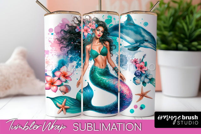 Mermaid Tumbler Wrap, Watercolor Mermaid Tumbler Sublimation Sublimation OrangeBrushStudio 