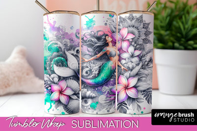 Mermaid Tumbler Wrap, Watercolor Mermaid Tumbler Sublimation Sublimation OrangeBrushStudio 
