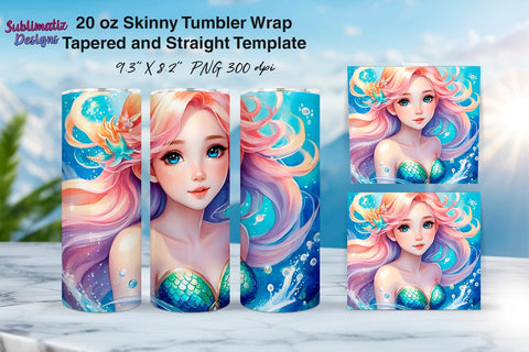 Mermaid Under the Sea Tumbler Wrap 20 oz | 20 oz Skinny Tumbler Wrap Sublimation Design Sublimation Sublimatiz Designs 