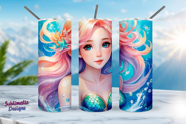 Mermaid Under the Sea Tumbler Wrap 20 oz | 20 oz Skinny Tumbler Wrap Sublimation Design Sublimation Sublimatiz Designs 