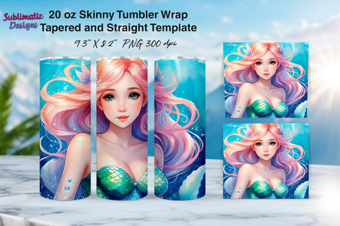 Mermaid Under the Sea Tumbler Wrap | 20 oz Skinny Tumbler Wrap Sublimation Design Sublimation Sublimatiz Designs 
