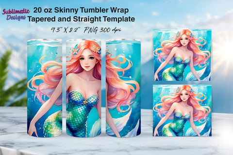 Mermaid Under the Sea Tumbler Wrap Design | 20 oz Skinny Tumbler Wrap Sublimation Design Sublimation Sublimatiz Designs 