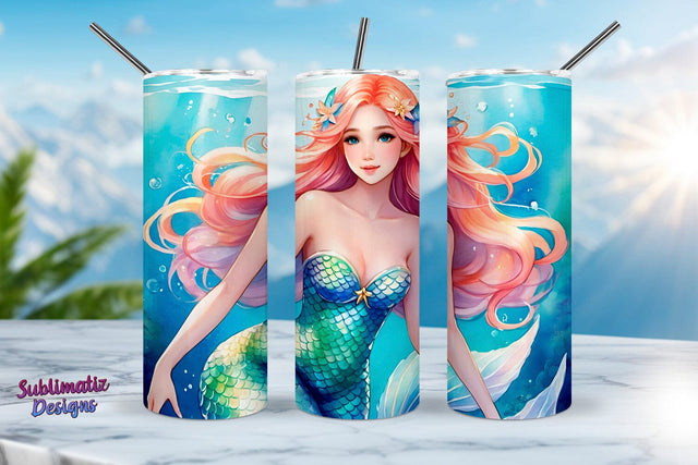 Mermaid Under the Sea Tumbler Wrap Design | 20 oz Skinny Tumbler Wrap Sublimation Design Sublimation Sublimatiz Designs 