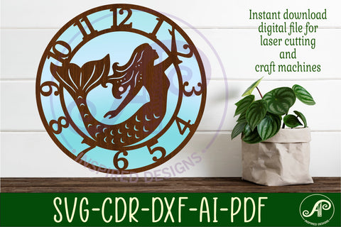 Mermaid wall clock laser cut files, SVG SVG APInspireddesigns 