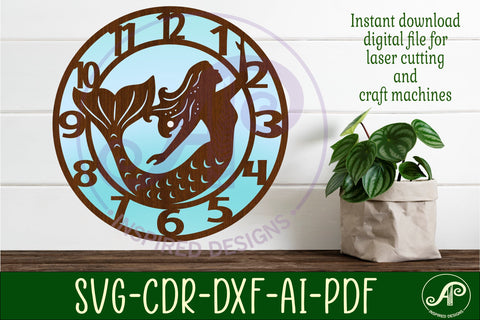 Mermaid wall clock laser cut files, SVG SVG APInspireddesigns 