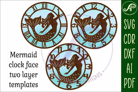 Mermaid wall clock laser cut files, SVG SVG APInspireddesigns 