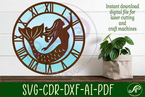 Mermaid wall clock laser cut files, SVG SVG APInspireddesigns 