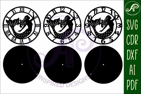 Mermaid wall clock laser cut files, SVG SVG APInspireddesigns 