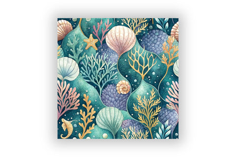 Mermaidcore Digital Paper Pack, Seamless Watercolor Pattern Bundle, Printable Scrapbook Paper, Ocean Pearl Design Collection Digital Pattern FloridPrintables 
