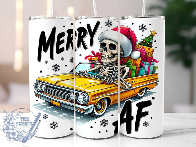 Merry AF, Christmas Skeleton, 20oz Tumbler, Holiday Humor, PNG File, Sublimation Design, Funny Christmas Tumbler, Skeleton Decor Sublimation ToriDesigns 