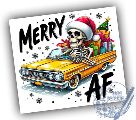 Merry AF, Christmas Skeleton, 20oz Tumbler, Holiday Humor, PNG File, Sublimation Design, Funny Christmas Tumbler, Skeleton Decor Sublimation ToriDesigns 