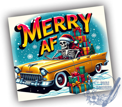 Merry AF, Christmas Skeleton, 20oz Tumbler, Holiday Humor, PNG File, Sublimation Design, Funny Christmas Tumbler, Skeleton Decor Sublimation ToriDesigns 