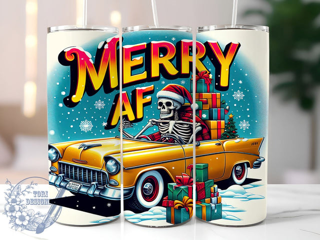 Merry AF, Christmas Skeleton, 20oz Tumbler, Holiday Humor, PNG File, Sublimation Design, Funny Christmas Tumbler, Skeleton Decor Sublimation ToriDesigns 