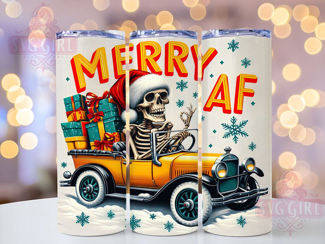 Merry AF, Skeleton Christmas, 20oz Tumbler, Holiday PNG, Funny Christmas, Tumbler Design, Xmas Humor, Sublimation Wrap Sublimation SvggirlplusArt 