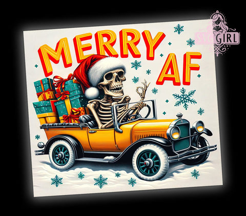 Merry AF, Skeleton Christmas, 20oz Tumbler, Holiday PNG, Funny Christmas, Tumbler Design, Xmas Humor, Sublimation Wrap Sublimation SvggirlplusArt 