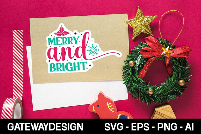 Merry And Bright 1 sticker Svg design SVG designmaster24 