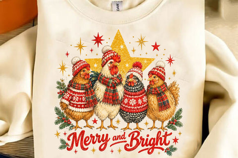 Merry and Bright Christmas Chicken PNG Sublimation SVGista 