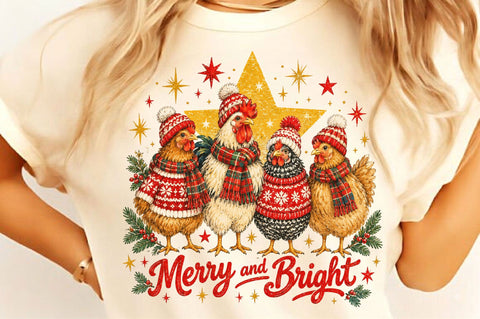Merry and Bright Christmas Chicken PNG Sublimation SVGista 