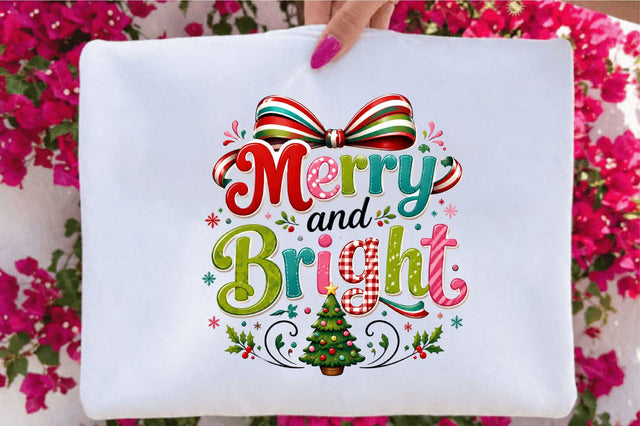 Merry and Bright Christmas Clipart PNG Sublimation SVGArt 