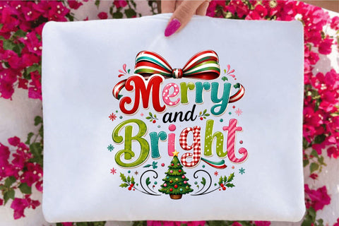 Merry and Bright Christmas Clipart PNG Sublimation SVGArt 