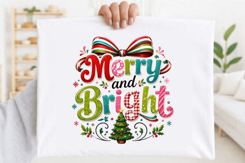 Merry and Bright Christmas Clipart PNG Sublimation SVGArt 
