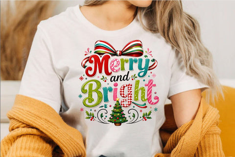 Merry and Bright Christmas Clipart PNG Sublimation SVGArt 