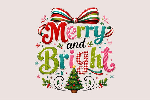 Merry and Bright Christmas Clipart PNG Sublimation SVGArt 