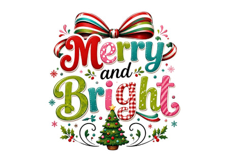 Merry and Bright Christmas Clipart PNG Sublimation SVGArt 