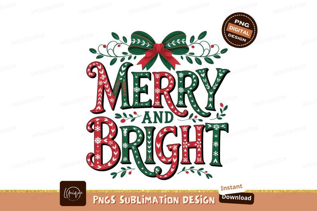Merry And Bright Christmas Design Sublimation Png Sublimation Designangry 
