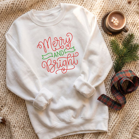 Merry and Bright Christmas Embroidery Design – Festive Red Green Holiday Script Machine Embroidery File Embroidery/Applique DESIGNS PatternFeed8 