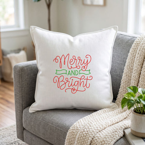 Merry and Bright Christmas Embroidery Design – Festive Red Green Holiday Script Machine Embroidery File Embroidery/Applique DESIGNS PatternFeed8 