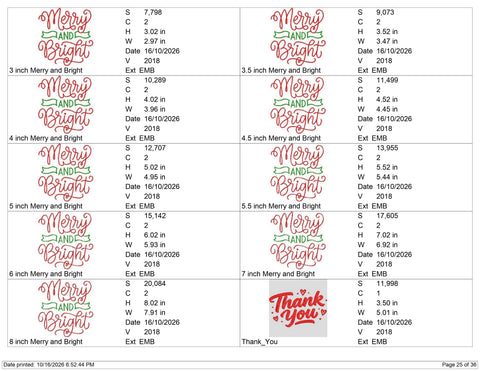 Merry and Bright Christmas Embroidery Design – Festive Red Green Holiday Script Machine Embroidery File Embroidery/Applique DESIGNS PatternFeed8 